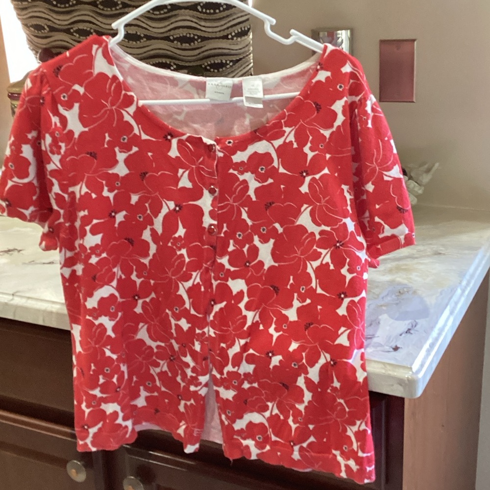 Emma James Red Floral Short Sleeve Cardigan